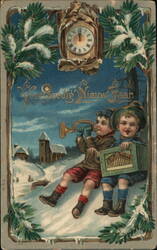 Happy New Year Boys Sledding Postcard