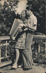 Vintage Couple with Accordion Real Photo Postcard Postcard