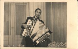 Young Man Playing Accordion Postcard