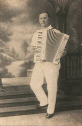 Man with Accordion Real Photo Postcard Accordions Postcard Postcard