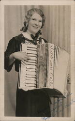 Smiling Woman Playing Piano Accordion Accordions Lillian Powell Postcard Postcard Postcard