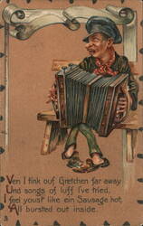 Comic Accordion Player Caricature Postcard