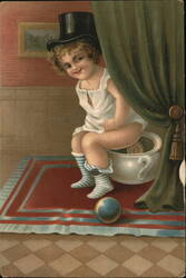 Little Boy on Chamber Pot Postcard