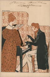 Lady Singing, Man Playing Piano Postcard