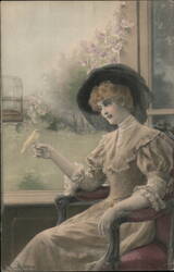 Lady Sitting By Window Postcard