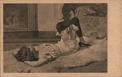 Lady Lying on Bed Postcard