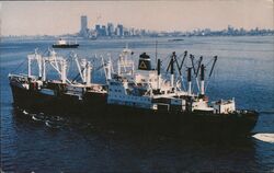 Delta Line Freighter, Manhattan Skyline New York, NY Boats, Ships Postcard Postcard Postcard