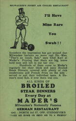 Mader's Restaurant, Broiled Steak Dinners Postcard