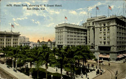 Plaza Park, Showing U.S. Grant Hotel San Diego, CA Postcard Postcard