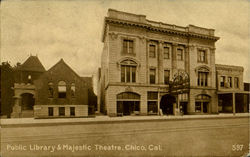 Public Library & Majestic Theatre Chico, CA Postcard Postcard