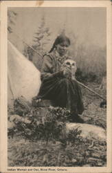 Indian Woman and Owl Blind River, ON Canada Native Americana Postcard Postcard Postcard