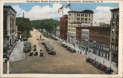 Washington Street Flower Monument Watertown Postcard