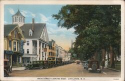 Main Street Looking West, Littleton NH Postcard