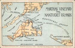 Marthas Vineyard and Nantucket Islands Map Massachusetts Maps Postcard Postcard Postcard