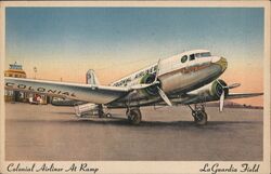 Colonial Airliner at Ramp La Guardia Field Postcard