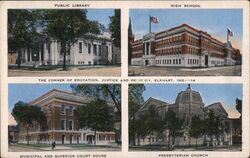 Corner of Education Justice & Religion Elkhart Indiana Postcard Postcard Postcard