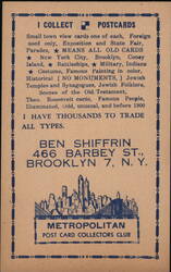 Ben Shiffrin - Metropolitan Post Card Collectors Club Brooklyn, NY Post Card Clubs, Collecting, Deltiology Postcard Postcard Postcard