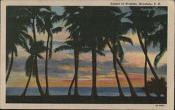 Sunset at Waikiki Honolulu, HI Postcard Postcard Postcard