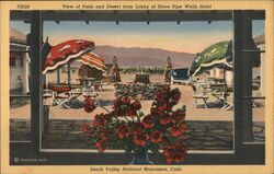 View of Patio and Desert from Lobby of Stove Pipe Wells Hotel Death Valley, CA Frashers Foto Postcard Postcard Postcard