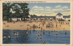 Beach and Bath House, Parvin State Park Postcard