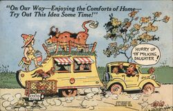 On Our Way Enjoying the Comforts of Home Comic Postcard Postcard