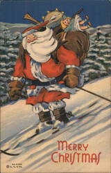 Merry Christmas Santa Skiing Santa Claus Postcard Postcard Postcard