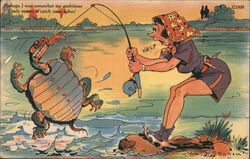 Woman Fishing Catches Turtle Comic, Funny Ray Walters Postcard Postcard Postcard