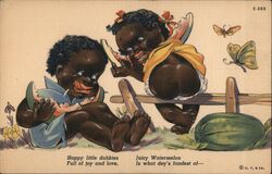 Happy Little Darkies Eating Watermelon Black Americana Postcard Postcard Postcard