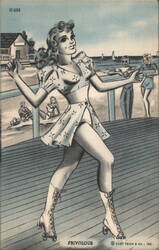 Frivolous Woman Roller Skating Teich Production Proof Postcard