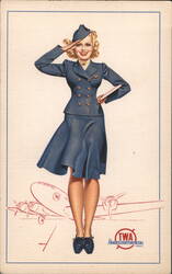 TWA Hostess Salutes Postcard