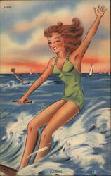 Daring Water Skier Swimsuits & Pinup Postcard Postcard Postcard