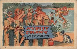 Nudist Colony Keep Smiling Comic, Funny Ray Walters Postcard Postcard Postcard