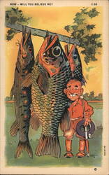 Now Will You Believe Me Fisherman Exaggeration Comic Postcard