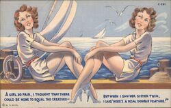 Double Feature Twin Girls Swimsuits & Pinup Postcard Postcard Postcard