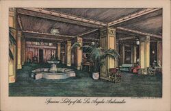 Spacious Lobby Los Angeles Ambassador Hotel Postcard