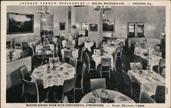 Jacques French Restaurant Winter Dining Room Postcard