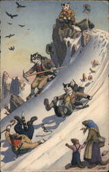 Anthropomorphic Cats Hiking in the Alps Postcard