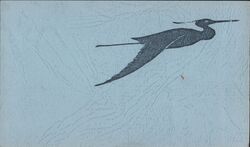 Heron in Flight, Gwen Frostic Block Print Art Postcard Postcard Postcard