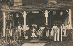 Bethel Porch Family Portrait with Flag Patriotic Postcard Postcard Postcard