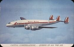 Capital Airlines Constellation Airplane In Flight Postcard