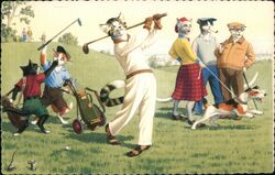 Cats Playing Golf Postcard