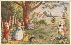 A Poor Shot - Rabbits, Squirrel, Mouse, Birds, Owl Archery Postcard