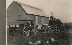 Threshing Machine and Tractor Crew of Men Postcard