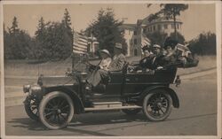 Norwegian Royalty?  Group in Touring Auto with US & Norway Flags Postcard