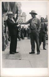 Two Cowboys on Busy Street, Probably Texas Cowboy Western Postcard Postcard Postcard