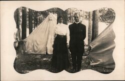 Historic photo of couple while tent camping Postcard