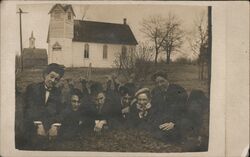 Young Men Gathered by church Buildings Postcard Postcard Postcard