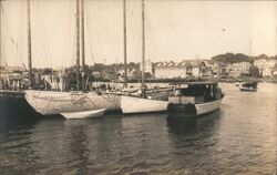 Sailboats and Riverboats at a pier Postcard