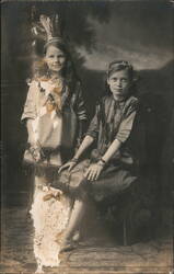 Girls Dressed as Native Americans Studio Photo Postcard