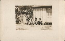 Pioneer Boys Outside Wood House Postcard